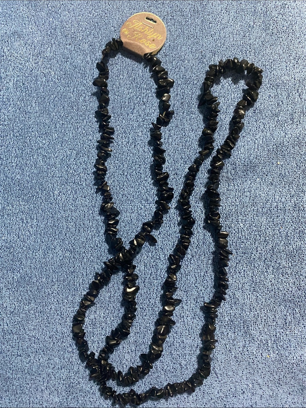 Black Stone Bead Long Necklace